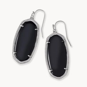 Kendra Scott Elle Silver Drop Earrings in Black Opaque Glass